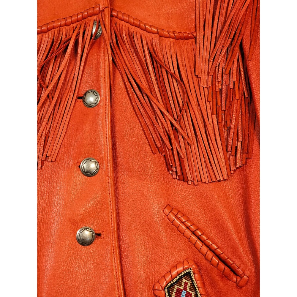 Creations In Leather By Richie Orange Deerskin Fringe Beaded Western Jacket S - Picture 4 of 16